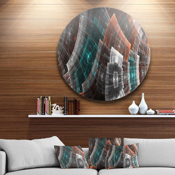 Brown Psychedelic Fractal Metal Grid Art - Abstract Metal Circle Wall Art